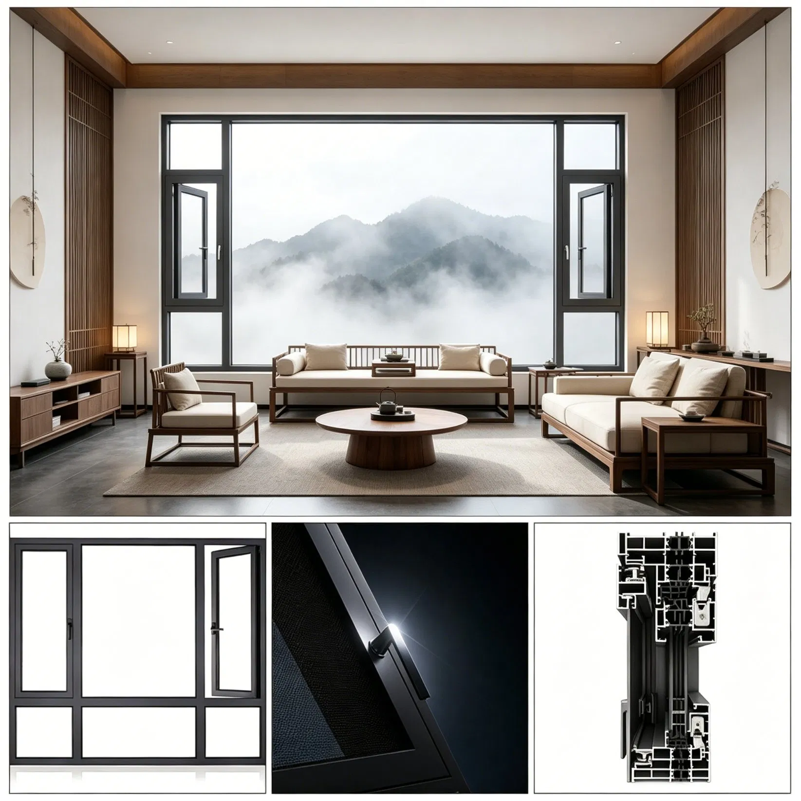 Ventana de casement exterior de aluminio doble acristalamiento arquitectónico residencial comercial personalizada premium duradera templada y eficiente en energía y a prueba de sonido