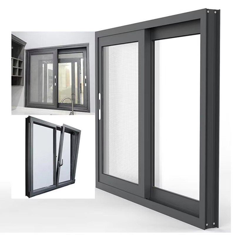 Ventana deslizante de aluminio negro con ruptura térmica de aleación