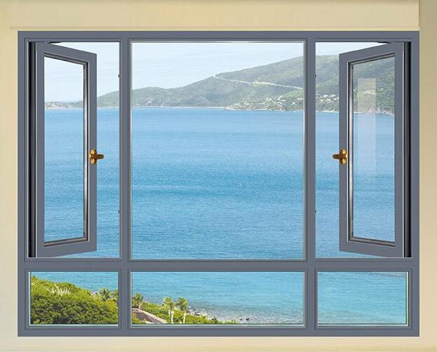 Ventana de cristal con bisagra de aluminio recubierto en polvo, con parte superior arqueada, impermeable y a prueba de sonido