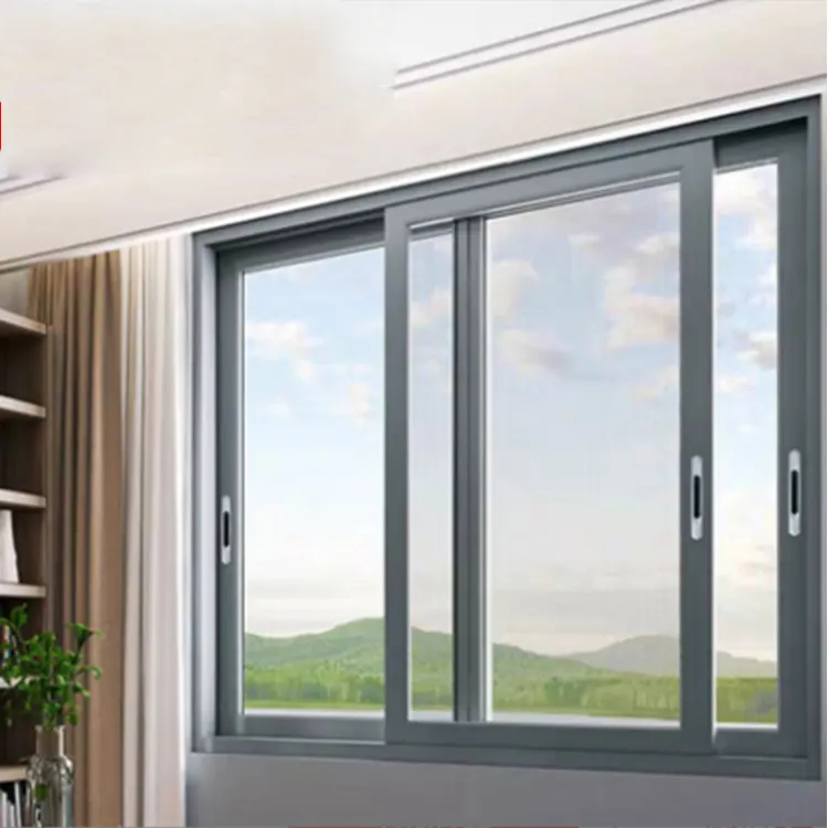 Ventanas deslizantes de aluminio doble acristalamiento PA, nuevo estilo, ventana de aluminio negra de lujo
