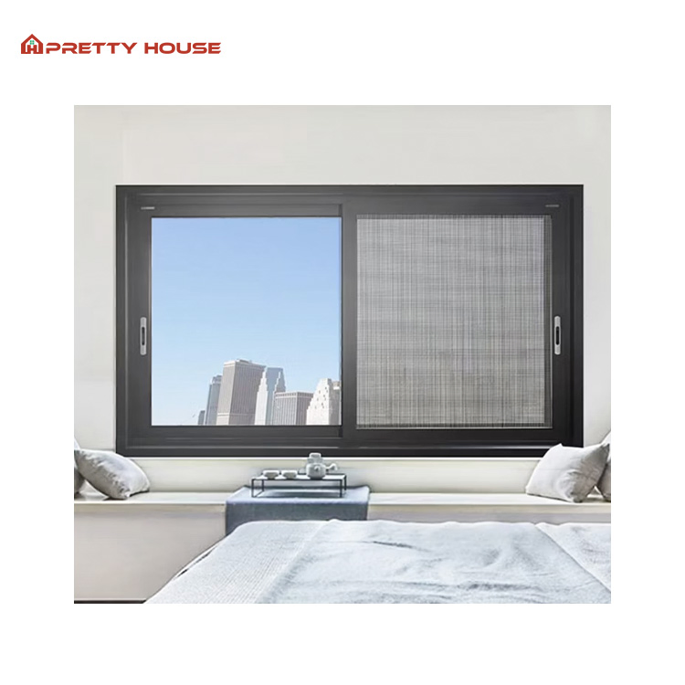 Ventanas deslizantes de aluminio negro con acristalamiento a prueba de sonido de alta calidad para residencias