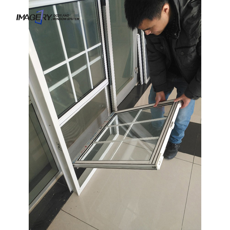 Diseño de rejilla de ventana de guillotina simple para cocina, ventana deslizante vertical de aluminio