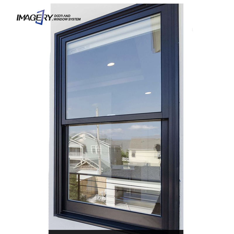 Último diseño de estilo americano, ventanas de guillotina vertical de aluminio negro de una sola hoja