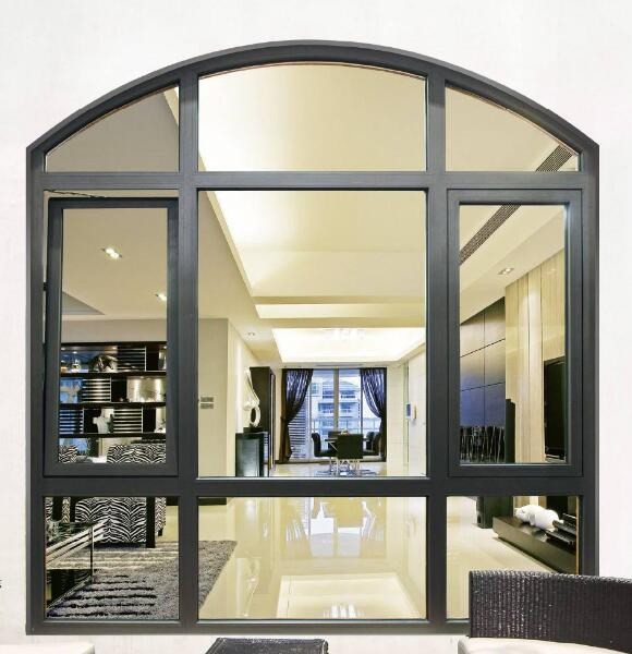 Ventana de cristal con bisagra de aluminio recubierto en polvo, con parte superior arqueada, impermeable y a prueba de sonido