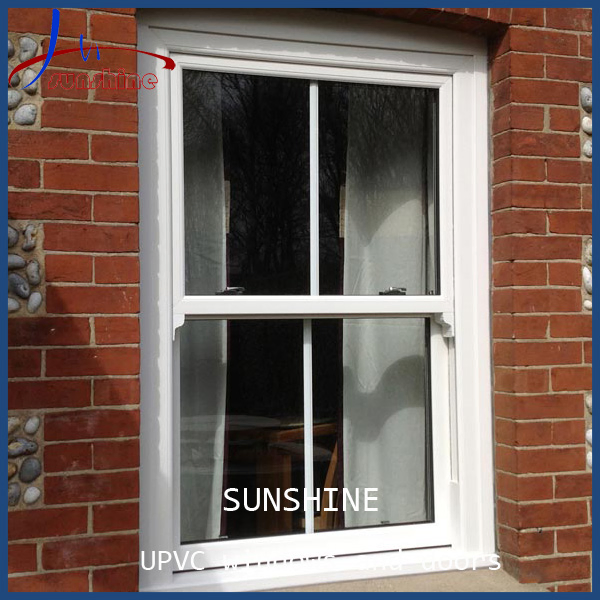 China proveedor UPVC/aluminio, ventanas de guillotina de aluminio de bajo coste/vinilo colgado de una sola ventana