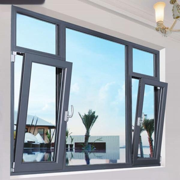 Ventana de doble acristalamiento de aluminio negro moderno y popular con apertura oscilobatiente