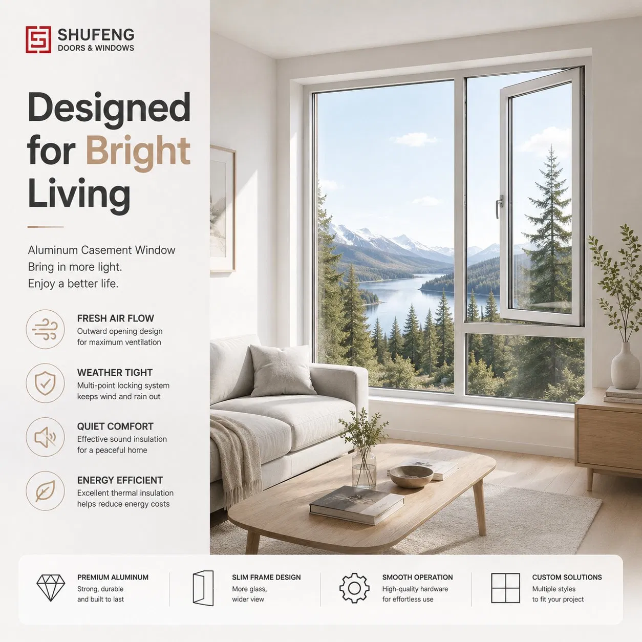 Ventana de aluminio arquitectónica personalizada de seguridad premium, eficiente en energía, con doble acristalamiento, ruptura térmica, a prueba de sonido y de seguridad residencial
