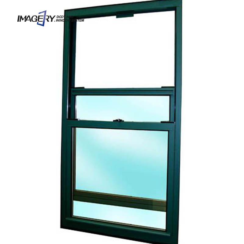 Último diseño de estilo americano, ventanas de guillotina vertical de aluminio negro de una sola hoja