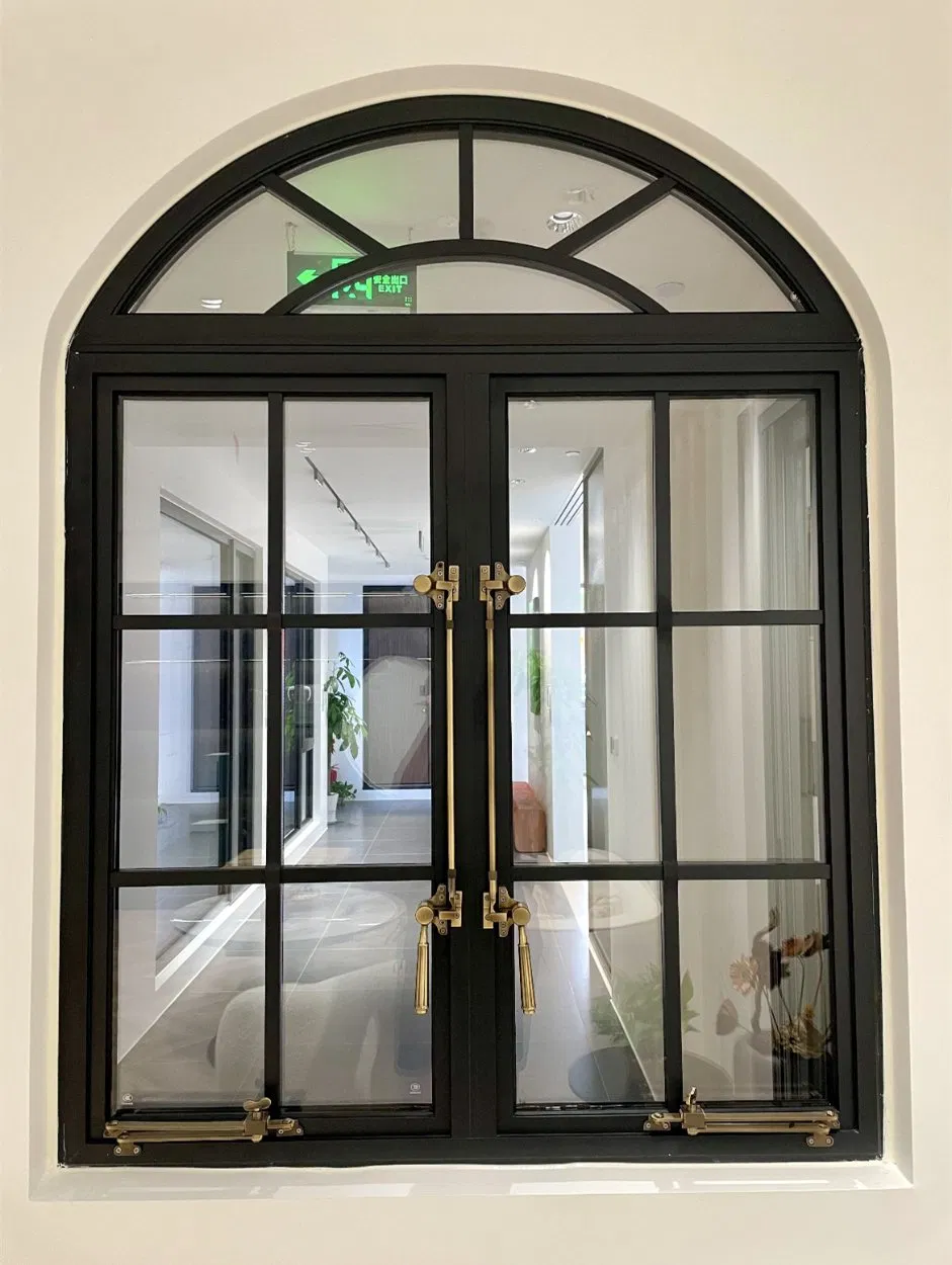 Ventana de aluminio con parte superior arqueada y vidrio aislante de doble panel para villa