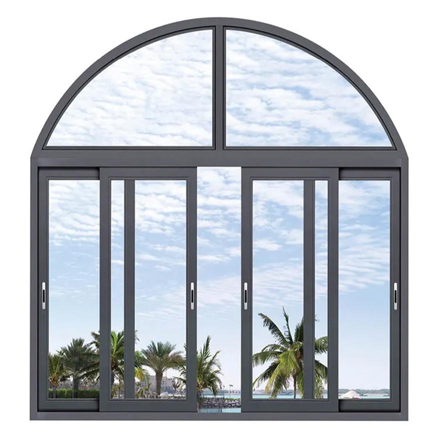 Diseño de Ventanas Arqueadas de Aluminio con Marco Francés para Casa Exterior, Ventana Casement Semiarco Grande de Aluminio con Reja