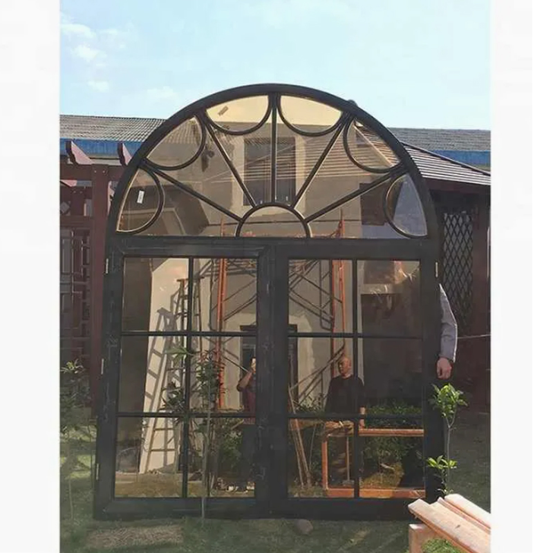 Ventana de casement arqueada de aluminio estilo europeo con vidrio aislante gris para casas modernas