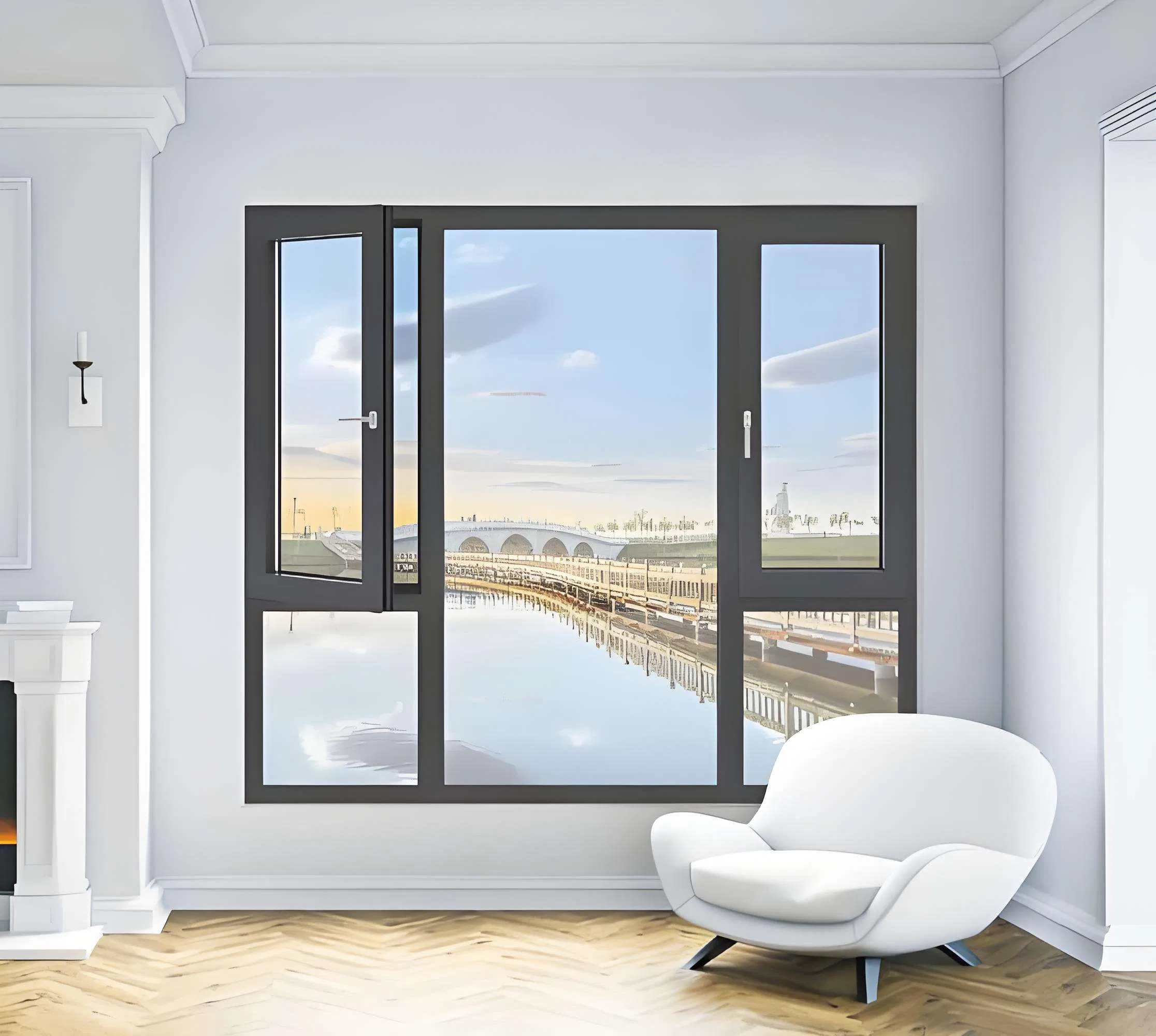 Ventana de aleación de aluminio con copas de vidrio templado para luz natural