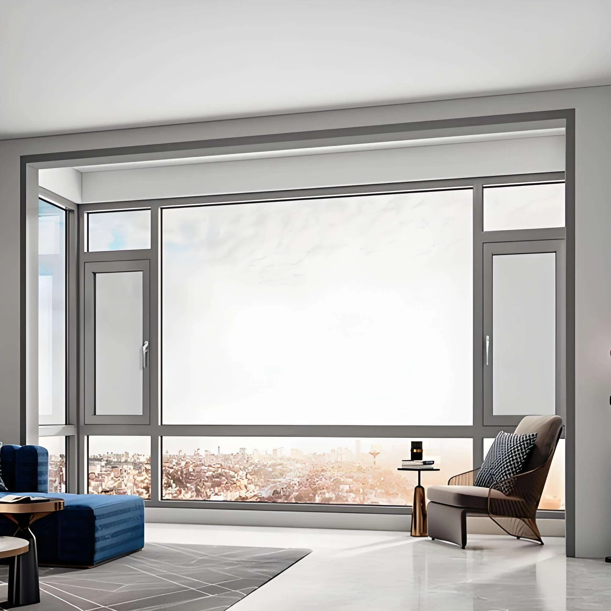 Ventana de aleación de aluminio con copas de vidrio templado para luz natural