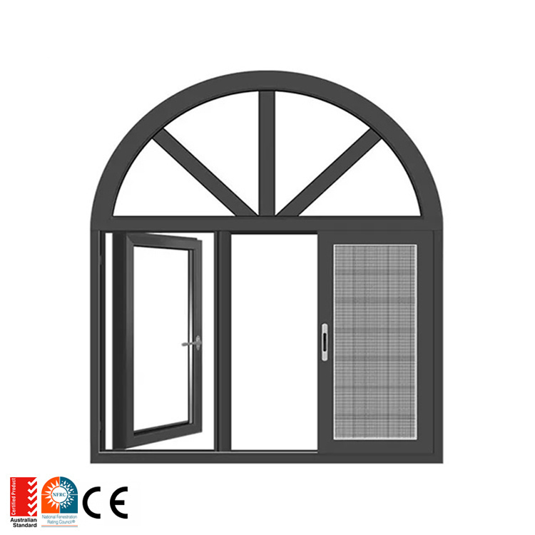 Ventanas de vidrio redondas de aluminio con triple acristalamiento y ruptura térmica blanca para casas, ventana exterior de aluminio con parte superior arqueada