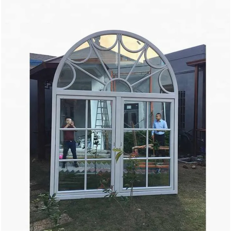 Ventana de casement arqueada de aluminio estilo europeo con vidrio aislante gris para casas modernas
