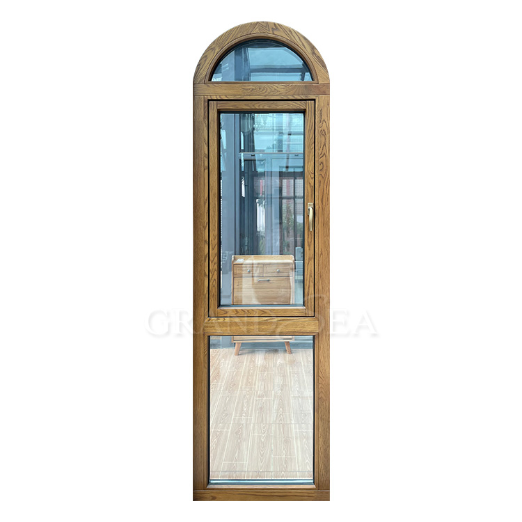 Ventana de madera revestida de aluminio con marco delgado, puerta y ventanas de medio arco de apertura oscilante del mercado canadiense