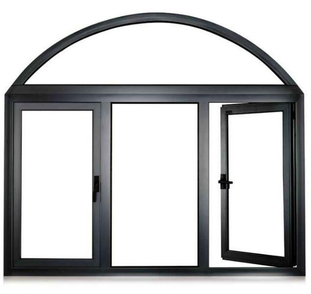 Ventana de cristal con bisagra de aluminio recubierto en polvo, con parte superior arqueada, impermeable y a prueba de sonido