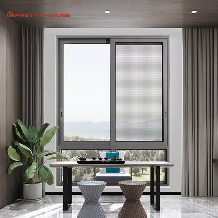 Ventanas deslizantes de aluminio negro con acristalamiento a prueba de sonido de alta calidad para residencias