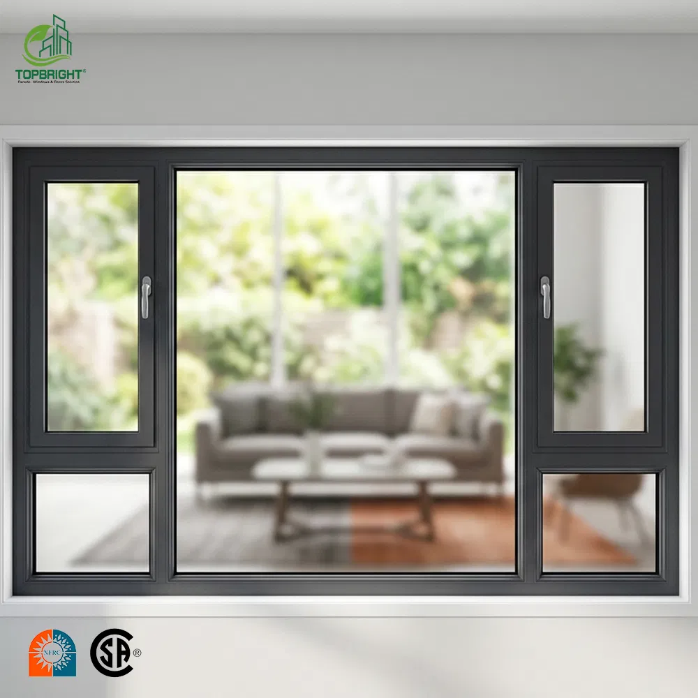 Ventana de casement de aluminio con ruptura térmica, ventana de impacto huracanado con doble acristalamiento Low-E y vidrio a prueba de sonido
