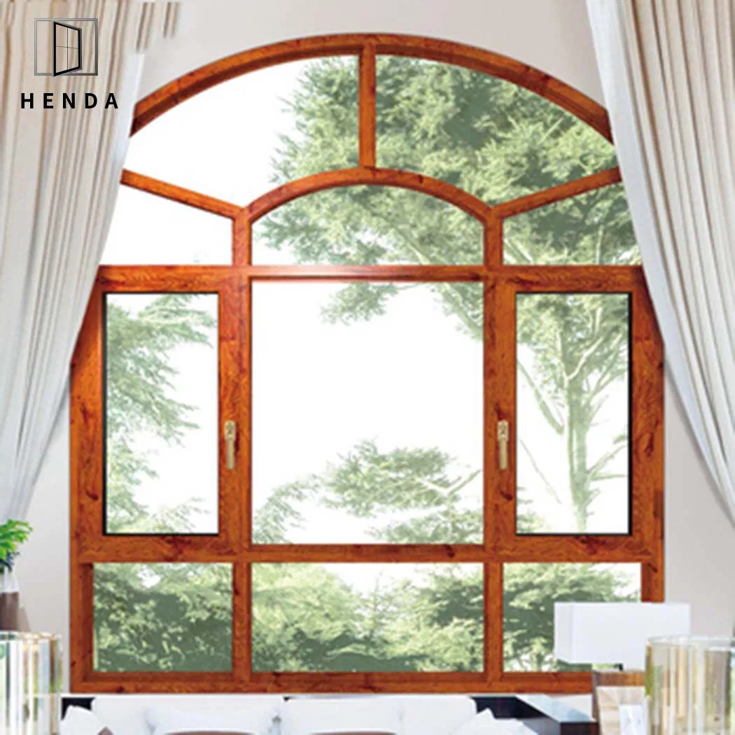 Diseño de Ventanas Arqueadas de Aluminio con Marco Francés para Casa, Ventana Casement Semi Arco Grande de Aluminio con Reja