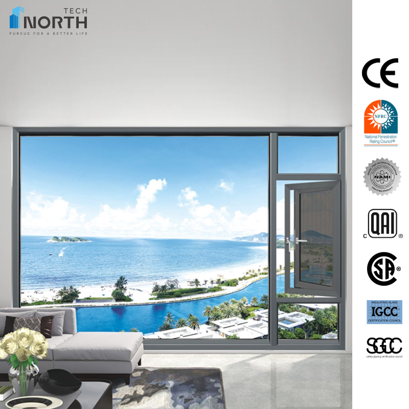Ventana de aluminio de marco estrecho tipo toldo, oscilante y abatible, puertas de patio, balcón, elevación y deslizamiento, puertas bi-fold para casa