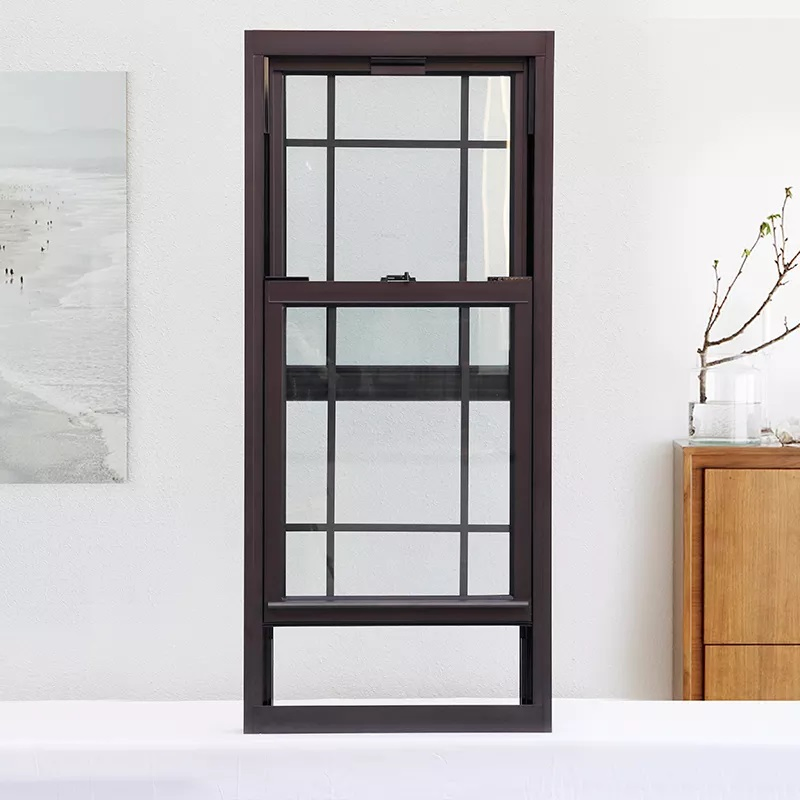 Ventanas de doble y simple hoja de aluminio con ruptura térmica personalizables de color negro, diseño vertical deslizante de estilo americano