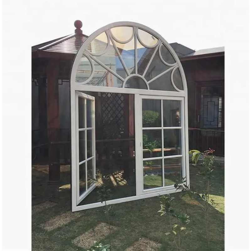 Ventana de casement arqueada de aluminio estilo europeo con vidrio aislante gris para casas modernas