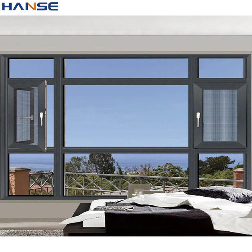 Ventana de aluminio de doble hoja y doble apertura para protección contra huracanes de tamaño personalizado