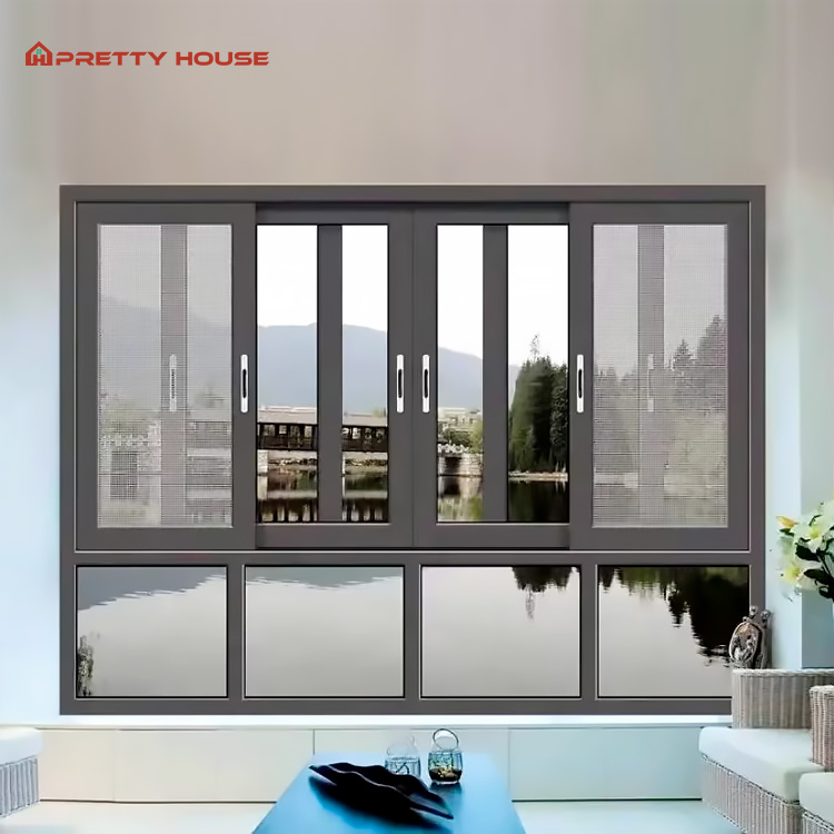 Ventanas deslizantes de aluminio negro con acristalamiento a prueba de sonido de alta calidad para residencias