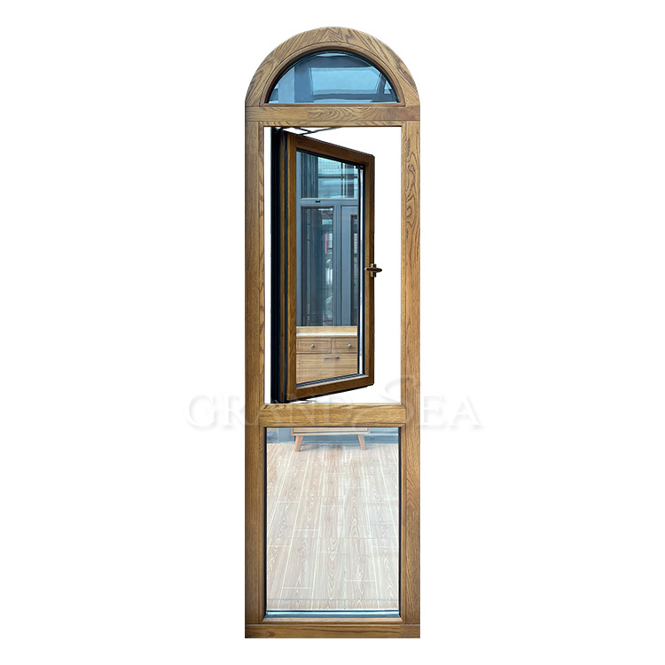 Ventana de madera revestida de aluminio con marco delgado, puerta y ventanas de medio arco de apertura oscilante del mercado canadiense