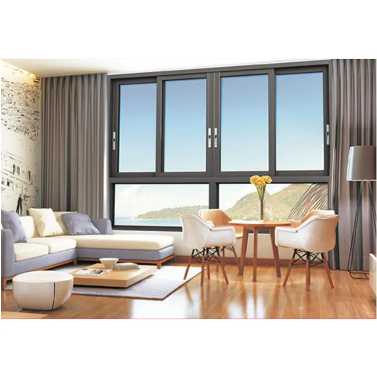 Ventanas deslizantes de aluminio doble acristalamiento PA, nuevo estilo, ventana de aluminio negra de lujo