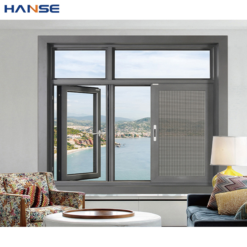 Ventana de aluminio de doble hoja y doble apertura para protección contra huracanes de tamaño personalizado