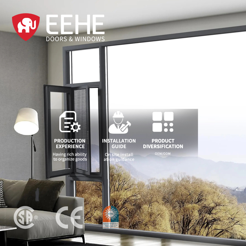 Ventanas de aluminio con aislamiento acústico certificadas por Nfrc, ventanas de casement, puertas residenciales, ventana de casement oscilante de aluminio triple acristalada para villas de proyecto
