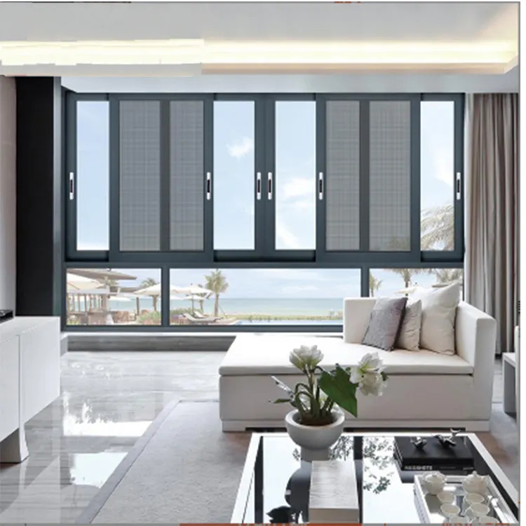 Ventanas deslizantes de aluminio doble acristalamiento PA, nuevo estilo, ventana de aluminio negra de lujo