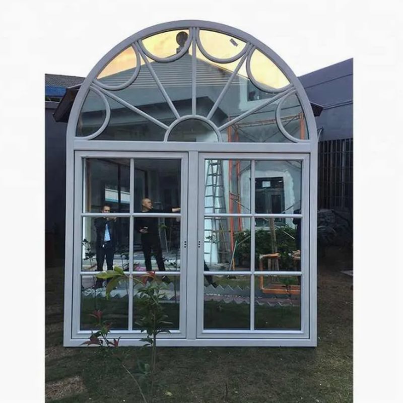Ventana de casement arqueada de aluminio estilo europeo con vidrio aislante gris para casas modernas