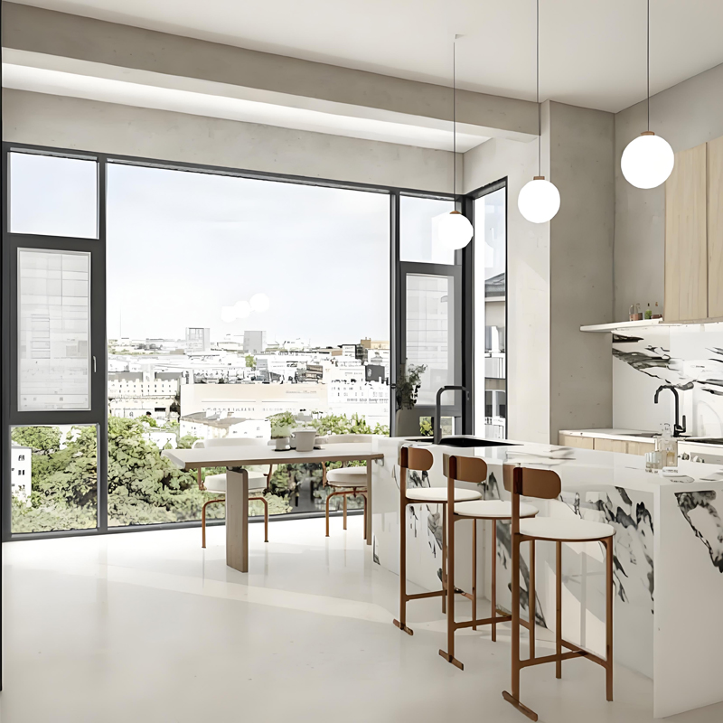Ventana de aleación de aluminio premium con función de inclinación y apertura hacia adentro y diseño de marco a prueba de sonido