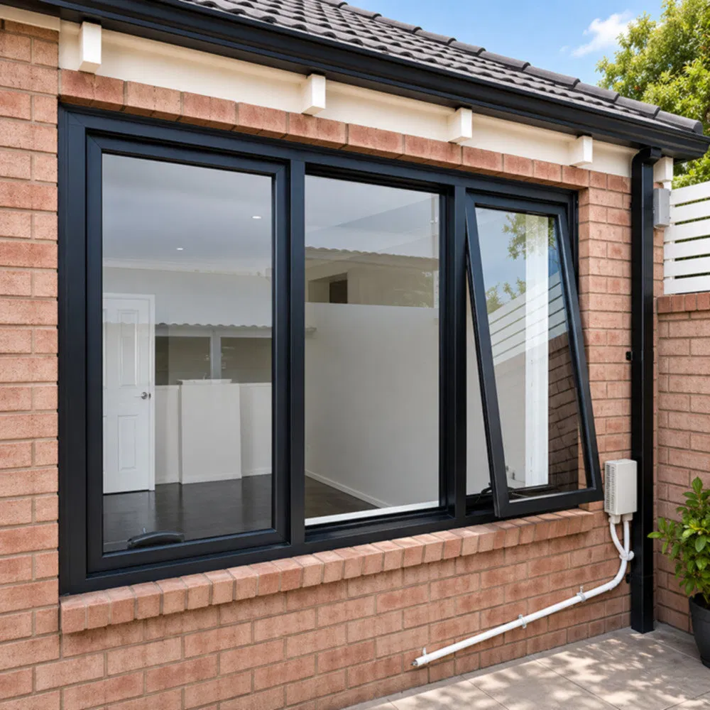 Ventana de toldo de aluminio para ventilación exterior de vidrio comercial
