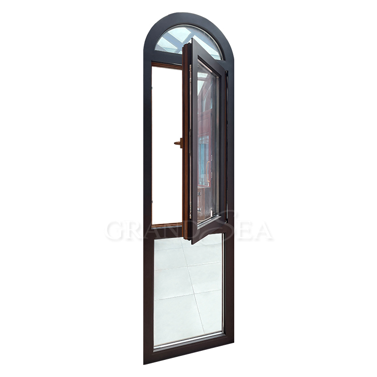 Ventana de madera revestida de aluminio con marco delgado, puerta y ventanas de medio arco de apertura oscilante del mercado canadiense