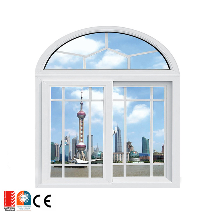 Ventanas de vidrio redondas de aluminio con triple acristalamiento y ruptura térmica blanca para casas, ventana exterior de aluminio con parte superior arqueada