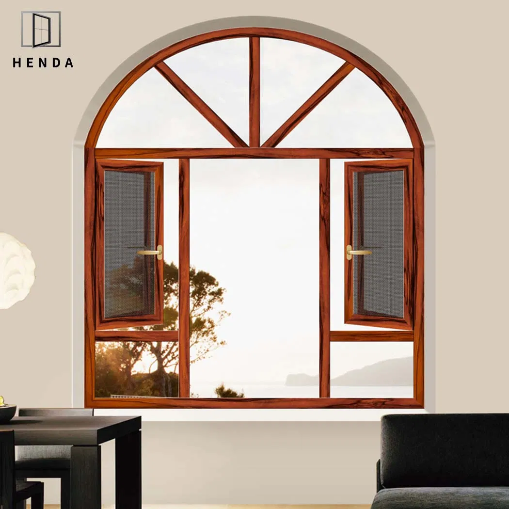 Diseño de Ventanas Arqueadas de Aluminio con Marco Francés para Casa, Ventana Casement Semi Arco Grande de Aluminio con Reja