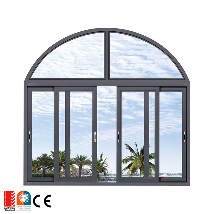 Ventanas de vidrio redondas de aluminio con triple acristalamiento y ruptura térmica blanca para casas, ventana exterior de aluminio con parte superior arqueada