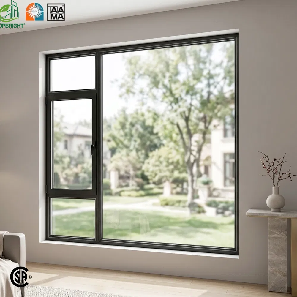 Ventana de casement de aluminio con ruptura térmica, ventana de impacto huracanado con doble acristalamiento Low-E y vidrio a prueba de sonido