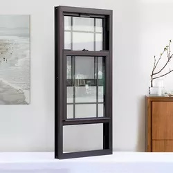 Ventanas de doble y simple hoja de aluminio con ruptura térmica personalizables de color negro, diseño vertical deslizante de estilo americano