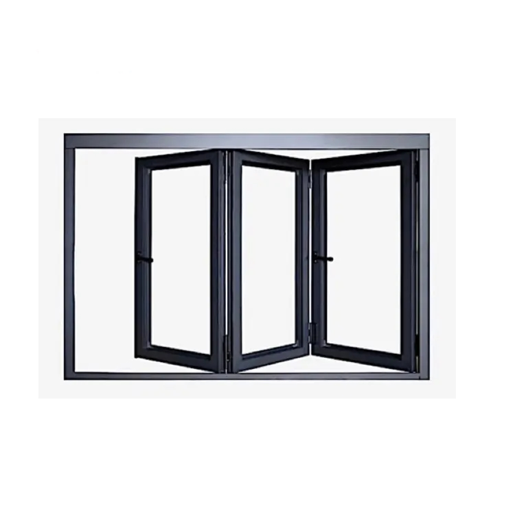 Ventana plegable vertical de vidrio doble acristalado antirrobo gris blanco negro con manija y cerradura de aluminio