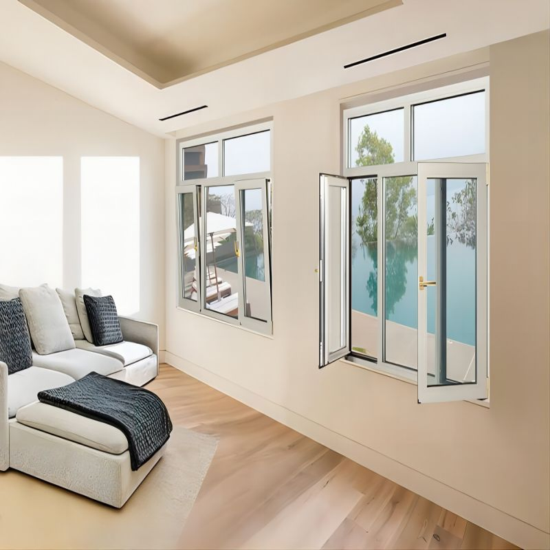 Nuevo diseño moderno popular de alta calidad ventanas de vidrio doble acristaladas con aislamiento térmico, gran ventana de bahía, ventana de casement de aluminio oscilobatiente para sala de estar y balcón