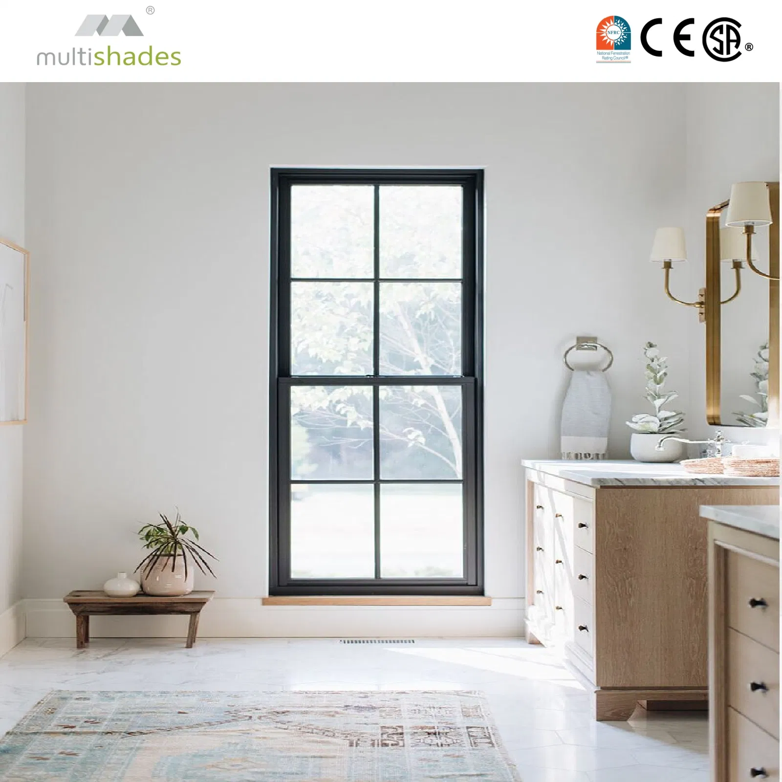 Ventana de doble acristalamiento resistente a huracanes personalizada de aluminio negro para renovación de casas antiguas americanas Multishades
