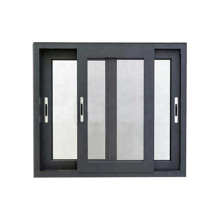 Ventana deslizante de aluminio premium con malla para mosquitos en marco negro