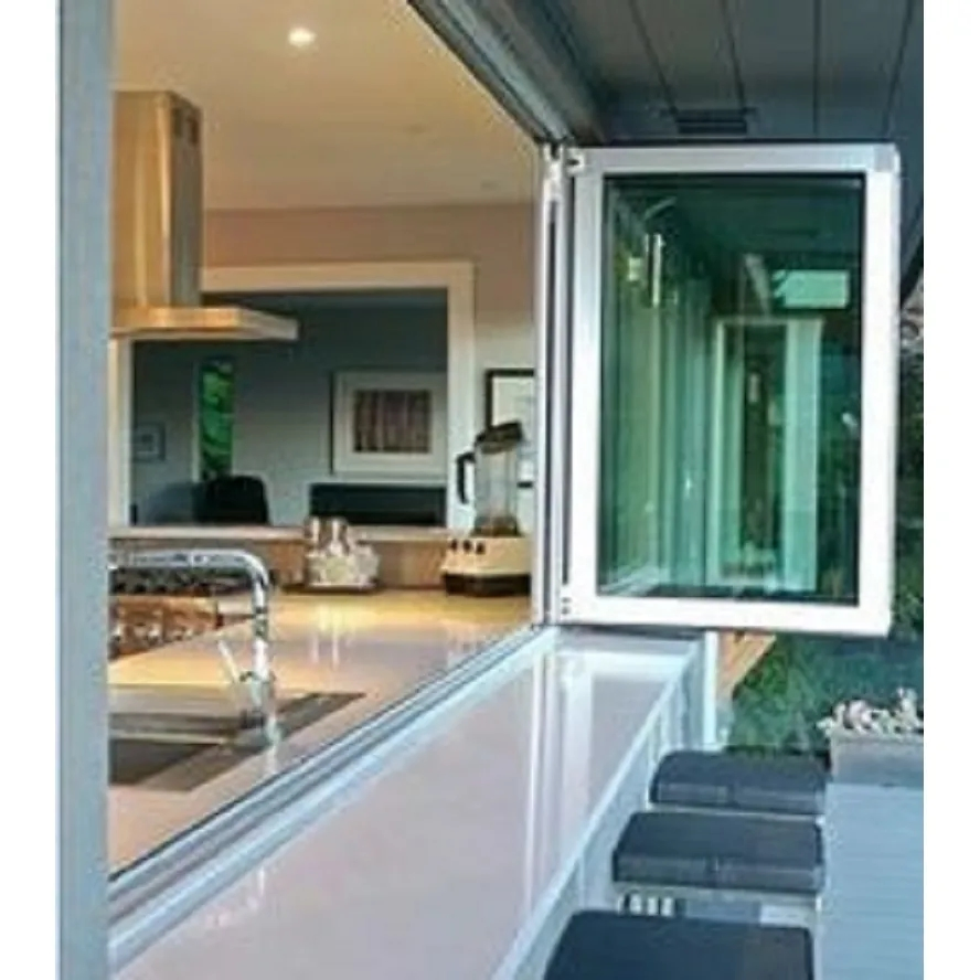 Ventana plegable vertical de vidrio doble acristalado antirrobo gris blanco negro con manija y cerradura de aluminio