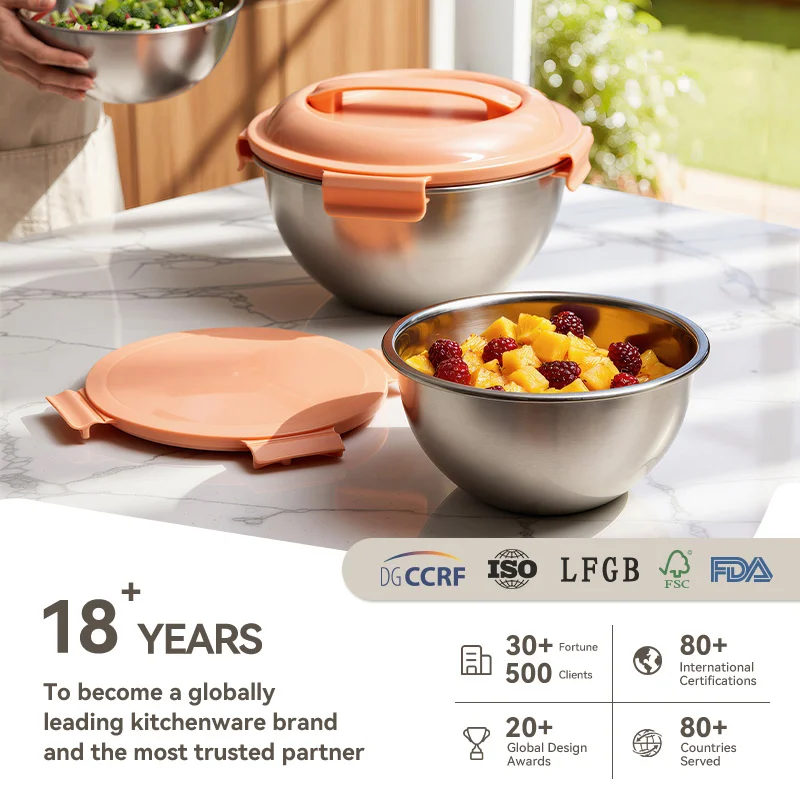 IKOO 304 Stainless Steel Mixing Bowl with PP Lid 1350ml 2500ml 4350ml