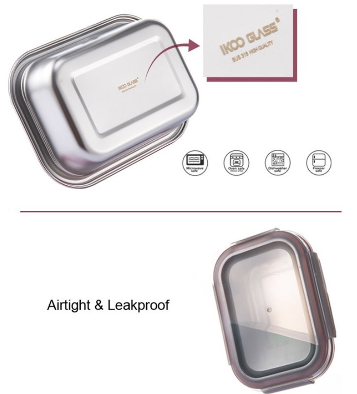 IKOO BPA Free Airtight Stainless Steel Food Storage Container with Leak-proof PP Lid
